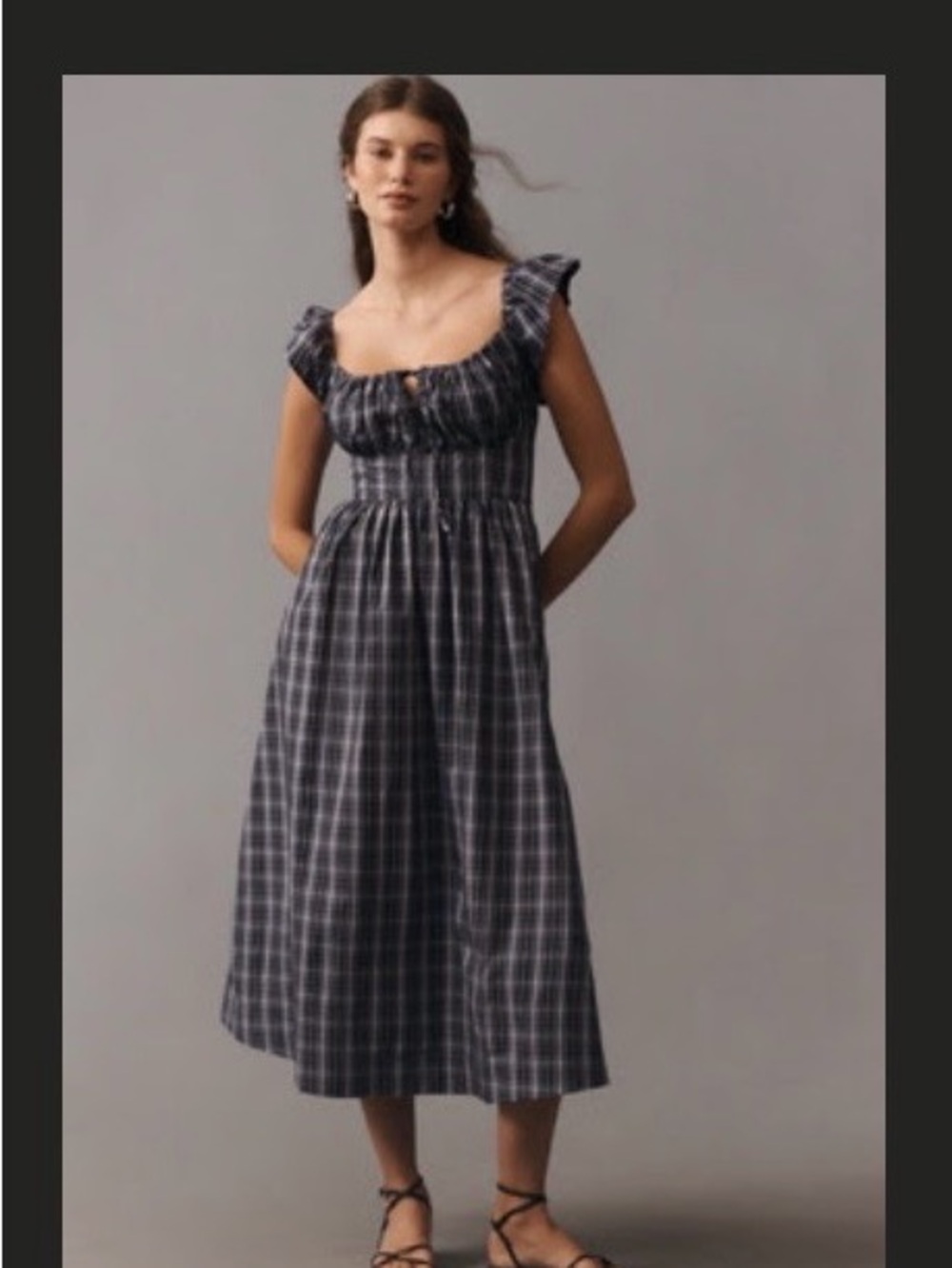Anthropologie Navy & White Plaid Sleeveless Midi Dress
